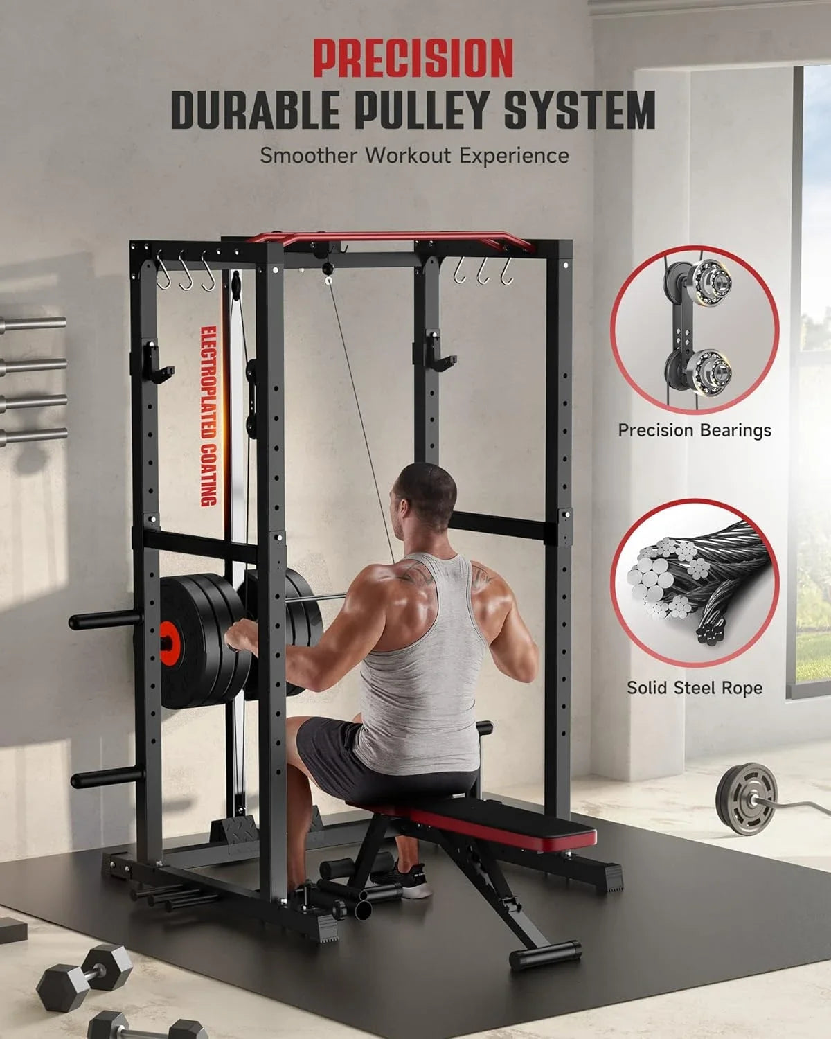 1600lbs Multi-Function Power Rack with Adjustable Cable Crossover System and More Training Attachment