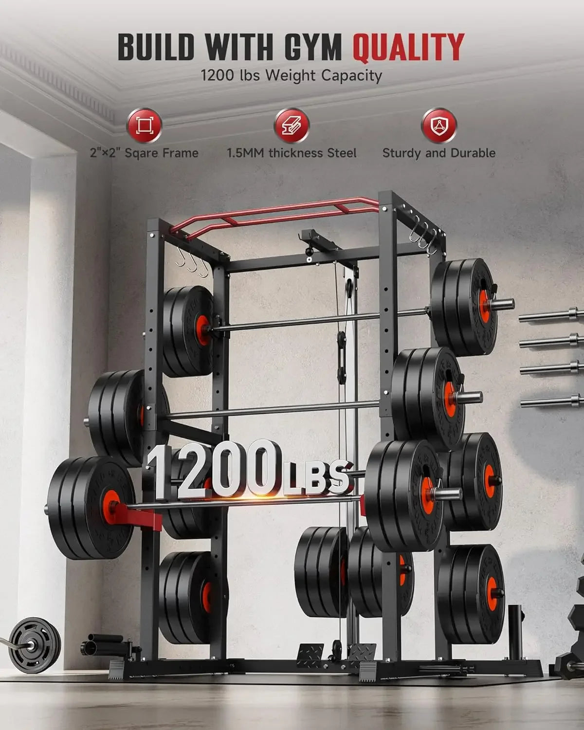 1600lbs Multi-Function Power Rack with Adjustable Cable Crossover System and More Training Attachment