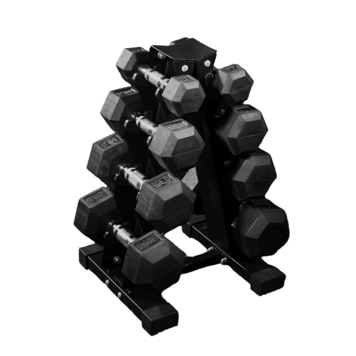100LB Rubber Coated Hex Dumbbell Weight Set with A-Frame Rack, 5-20 lbs Pairs