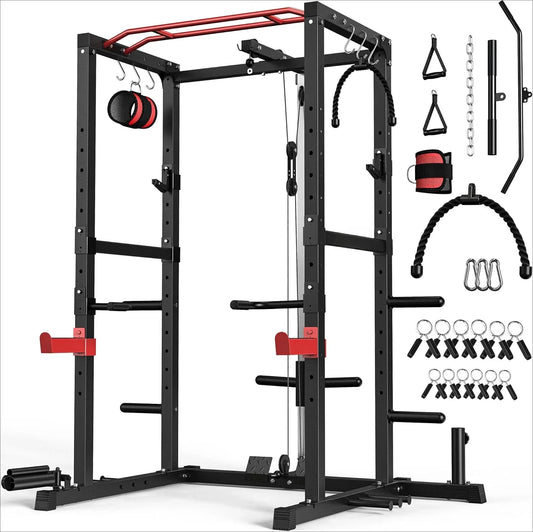 1600lbs Multi-Function Power Rack with Adjustable Cable Crossover System and More Training Attachment