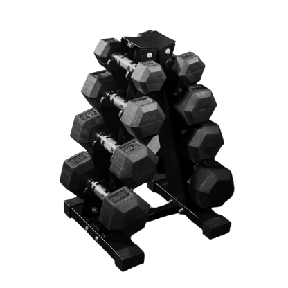 100LB Rubber Coated Hex Dumbbell Weight Set with A-Frame Rack, 5-20 lbs Pairs