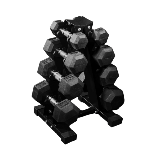 100LB Rubber Coated Hex Dumbbell Weight Set with A-Frame Rack, 5-20 lbs Pairs